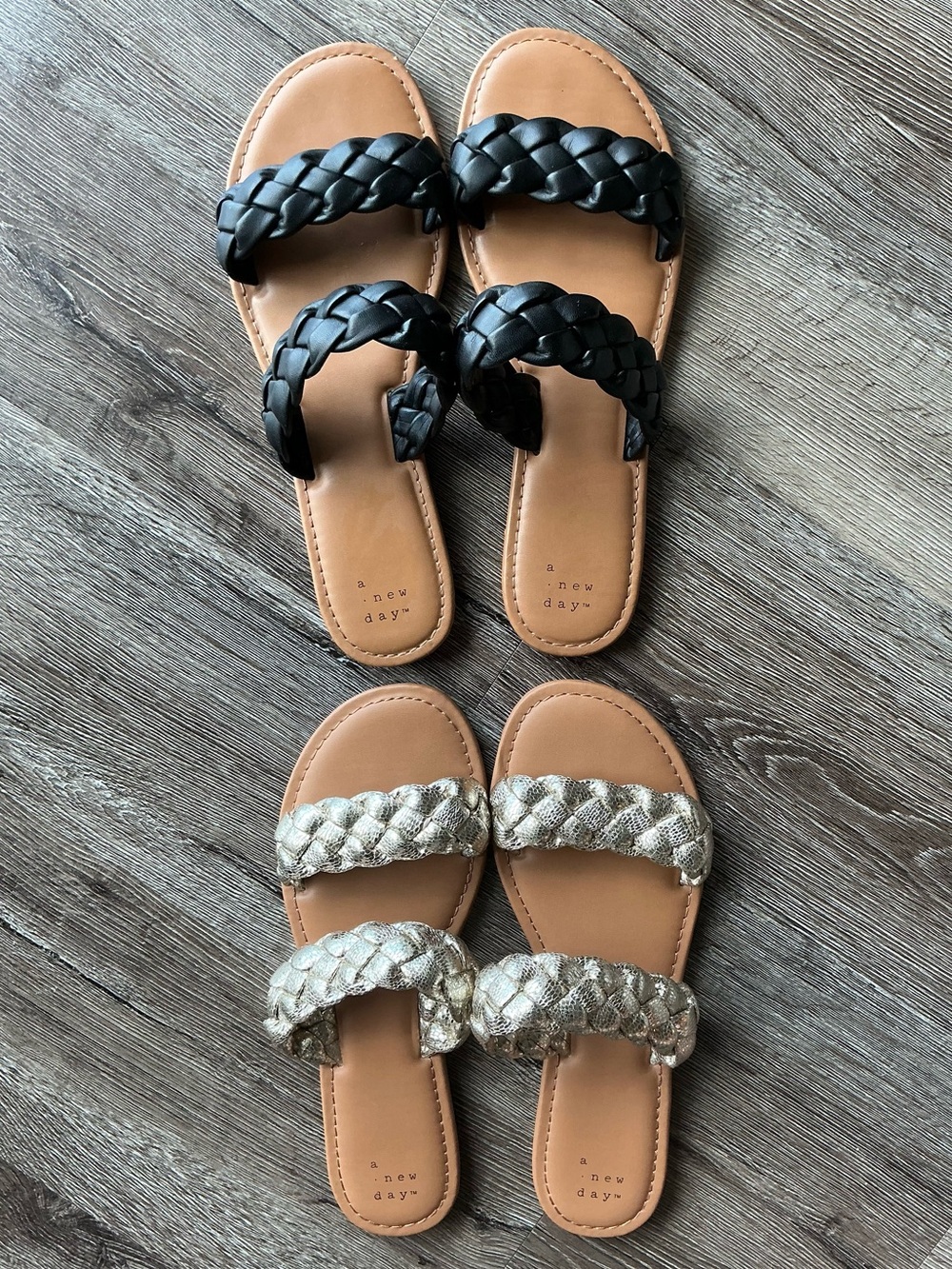 Set of (2) a new day Braided Double-Strap Slide Sandals Size 8